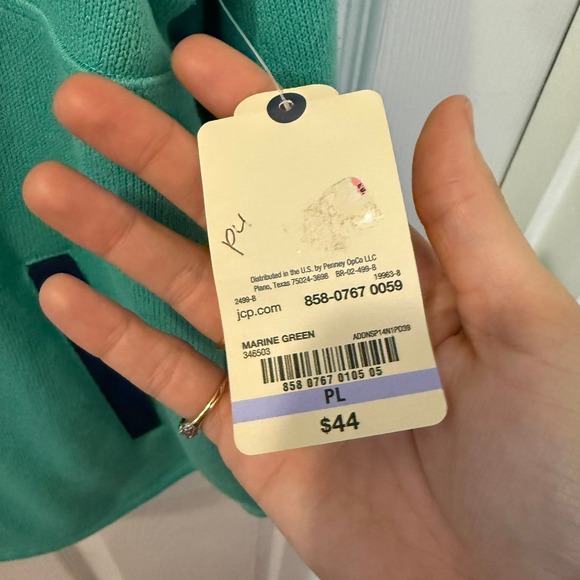 NWT St Johns Bay Women Petite Lg Pullover Fleece Sweatshirt Green Blue Snap Neck - Picture 7 of 14